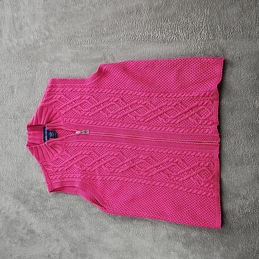 Splendor Vest Knitted Womens Large Pink Front Zip Cable Knit Cotton